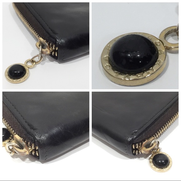 Bvlgari black smooth leather embossed logo zip wallet - Picture 4 of 11